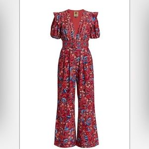Farm Rio Floral Birds Belted Jumpsuit Size XS NWT
